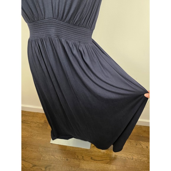 Boden Paloma Jersey Maxi Dress Navy Blue V Neck Smocked Waist Sleeveless Size 8L - Picture 4 of 7